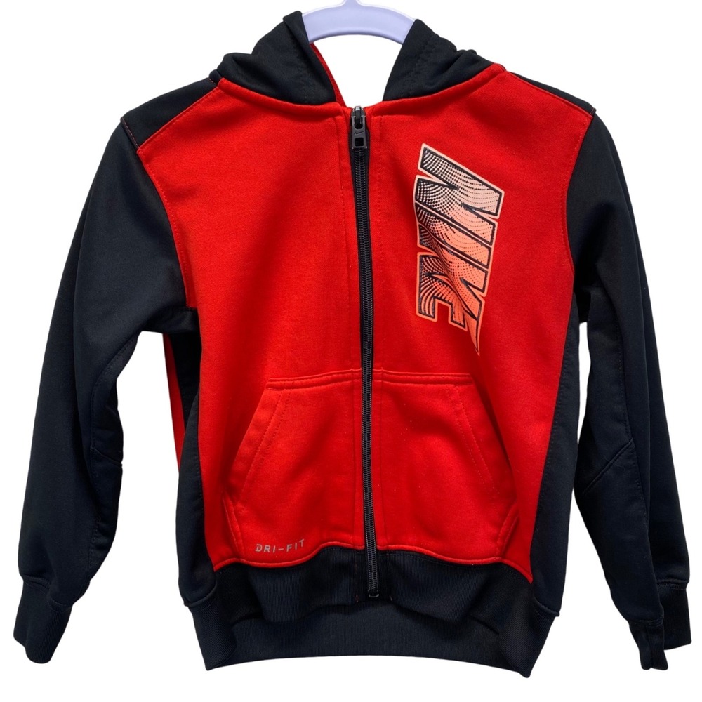 Nike Dri Fit Hoodie Full Zip Red Black Kids Size 3T Athletic Sportswear (Read)